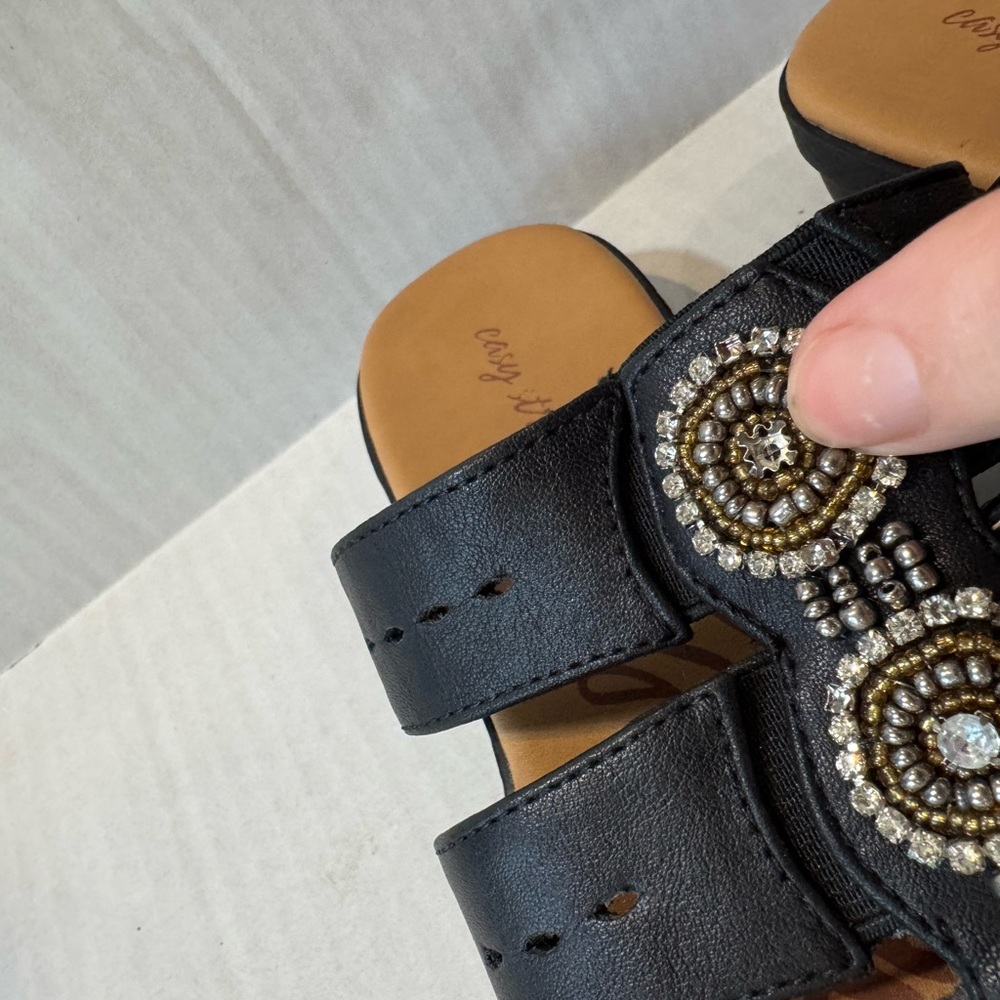 Easy Street Black Beaded Sandals - Picture 5 of 8